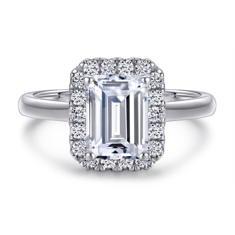 Halo Set Emerald Cut 925 Sterling Silver Birdal Sets C2023010021 