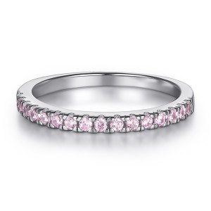 Double Halo Setting with Pink Sapphire Round Cut 925 Sterling Silver Birdal Sets C2023010050