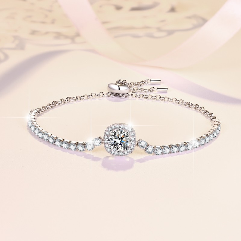 1CT "Baby's Breath" Moissanite (in 4 colors) Halo Design Bracelet C2024070004