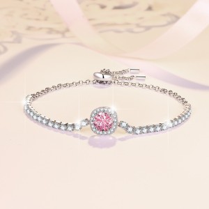 1CT "Baby's Breath" Moissanite (in 4 colors) Halo Design Bracelet C2024070004