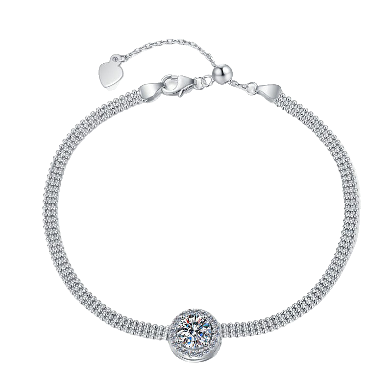 2CT Moissanite With Round Bead Silver Chain Design Bracelet C2024070005 