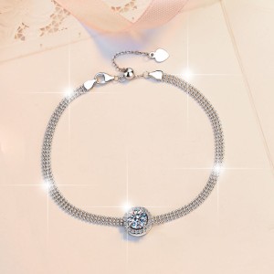 2CT Moissanite With Round Bead Silver Chain Design Bracelet C2024070005