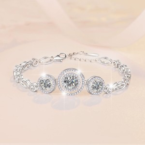 Moissanite Double Halo Design Chain Bracelet C2024070009