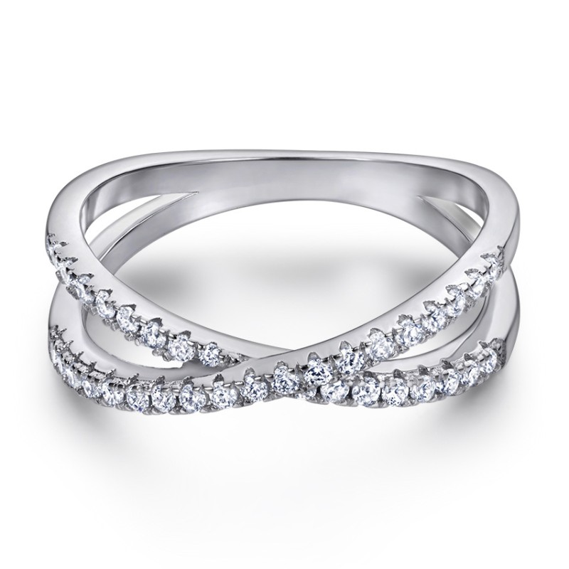 Half Eternity Band  Crossover 925 Sterling Silver Promise Rings C2024030004