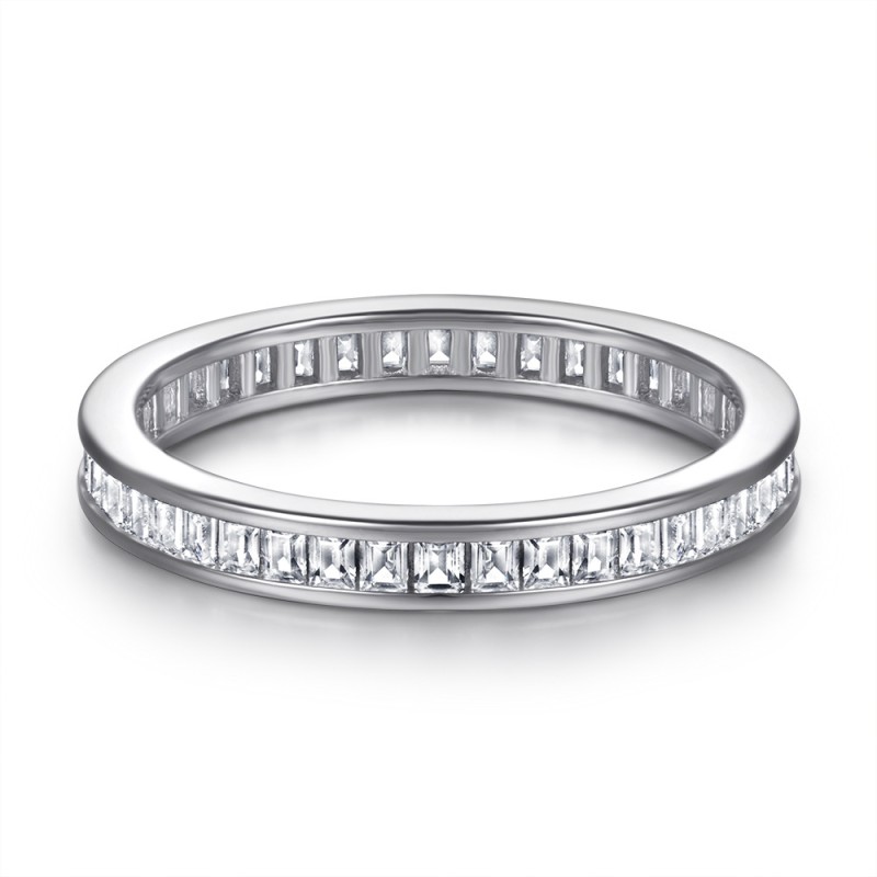 Channel Set with Emerald Cut White Sapphires 925 Sterling Silver Promise Rings C2023030005 