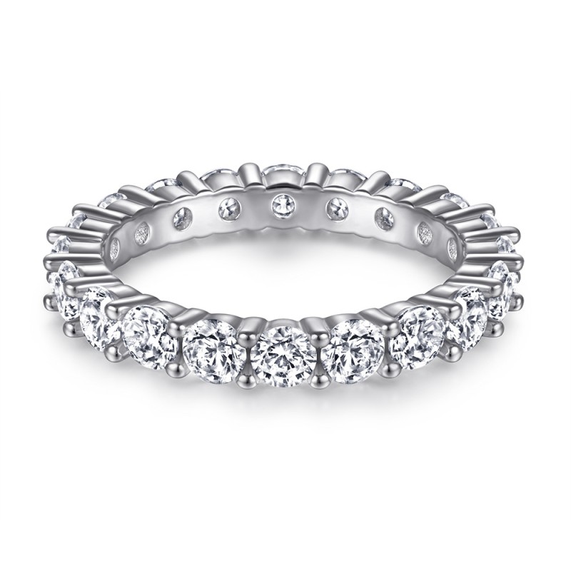 Eternity Band with Round White Sapphire 925 Sterling Silver Promise Rings C2023030006 