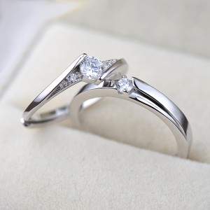 Charmorah Classic Round Cut Adjustable Sterling Silver Couple Rings C2024040001