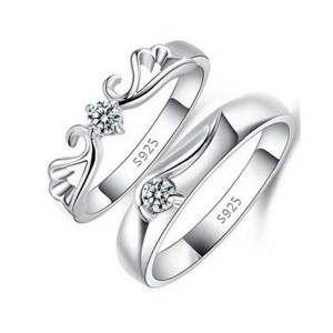 Charmorah "Angel" Round Cut Adjustable Sterling Silver Couple Rings C2024040005