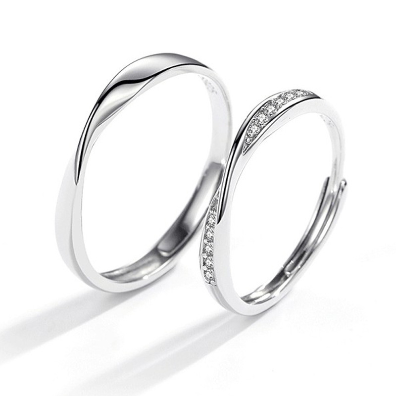 Charmorah "Mobius" Round Cut Adjustable Sterling Silver Couple Rings C2024040006