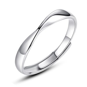 Charmorah "Mobius" Round Cut Adjustable Sterling Silver Couple Rings C2024040006