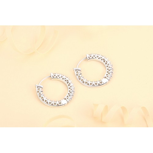 Charmorah Inside-Out Design Round Cut Sterling Silver Hoop Earrings C2024060011 