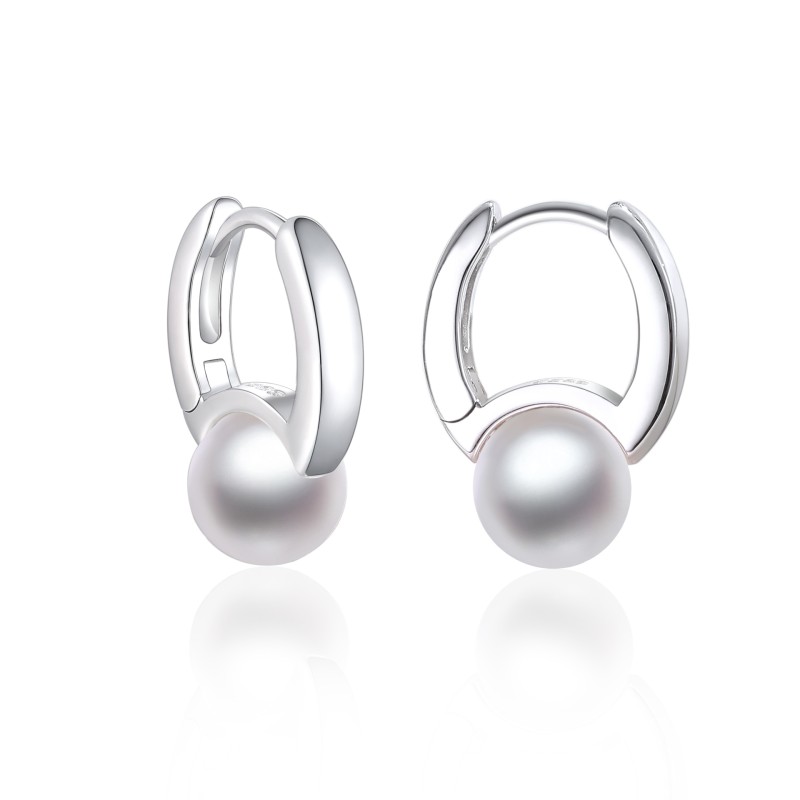 Charmorah Pearl Design Sterling Silver Hoop Earrings C2024060013 