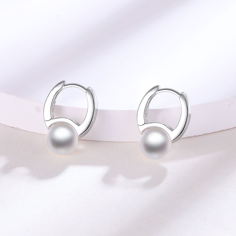 Charmorah Pearl Design Sterling Silver Hoop Earrings C2024060013 