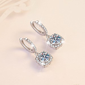 1 CT Halo Set Round Cut Design Moissanite Sterling Silver Drop Earrings C2024060014