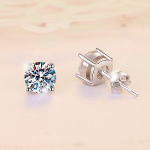 2CT Moissanite Classic Round Cut Sterling Silver Stud Earrings C2024060016