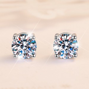 2CT Moissanite Classic Round Cut Sterling Silver Stud Earrings C2024060016