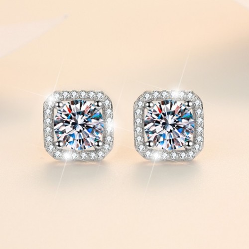 1CT Moissanite Halo Set Round Cut Sterling Silver Stud Earrings C2024060017 