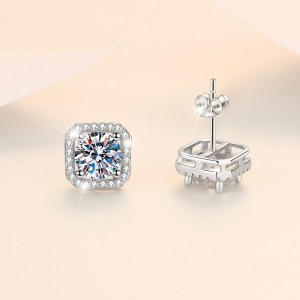 1CT Moissanite Halo Set Round Cut Sterling Silver Stud Earrings C2024060017