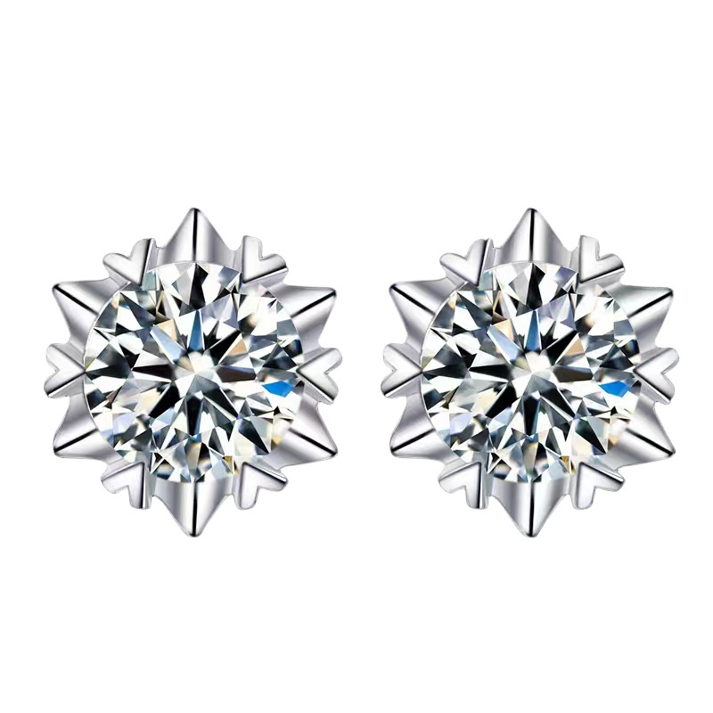 2CT Moissanite Snowflake Design Round Cut Sterling Silver Stud Earrings C2024060018 