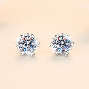 2CT Moissanite Snowflake Design Round Cut Sterling Silver Stud Earrings C2024060018