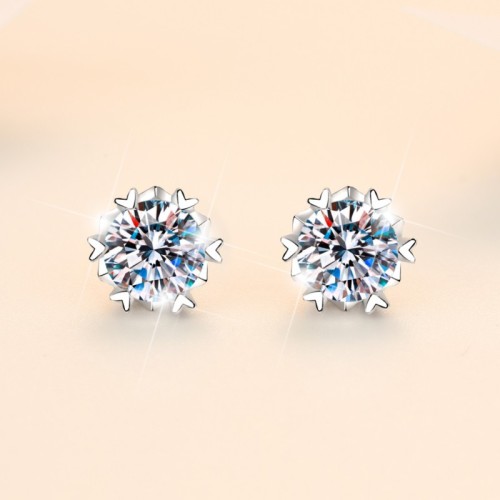2CT Moissanite Snowflake Design Round Cut Sterling Silver Stud Earrings C2024060018 
