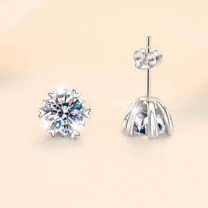 2CT Moissanite Snowflake Design Round Cut Sterling Silver Stud Earrings C2024060018