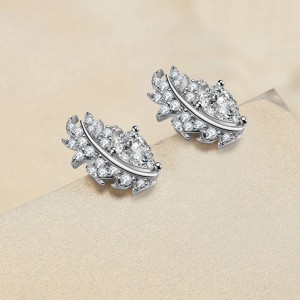 Leaf with Briolette Cut Stone Sterling Silver Stud Earrings C2024060002