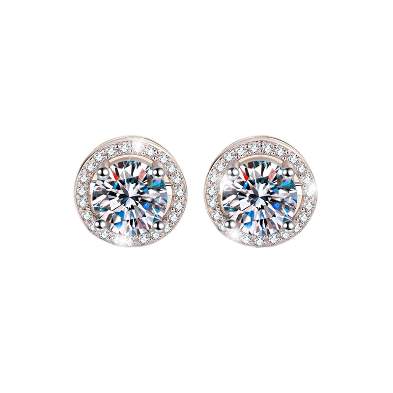 1CT Moissanite Halo Design Round Cut Sterling Silver Stud Earrings C2024060020