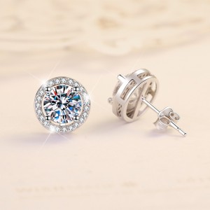 1CT Moissanite Halo Design Round Cut Sterling Silver Stud Earrings C2024060020