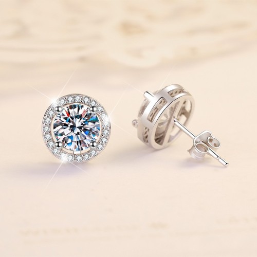1CT Moissanite Halo Design Round Cut Sterling Silver Stud Earrings C2024060020 