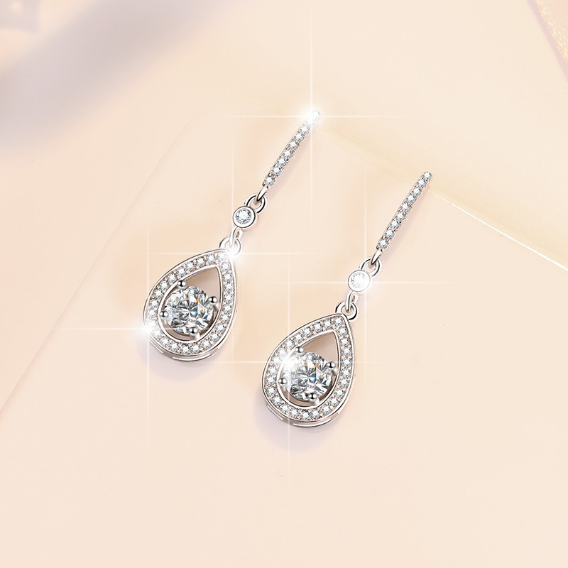 1 CT Halo Set Round Cut "Teardrop" Design Moissanite Sterling Silver Drop Earrings C2024060024 