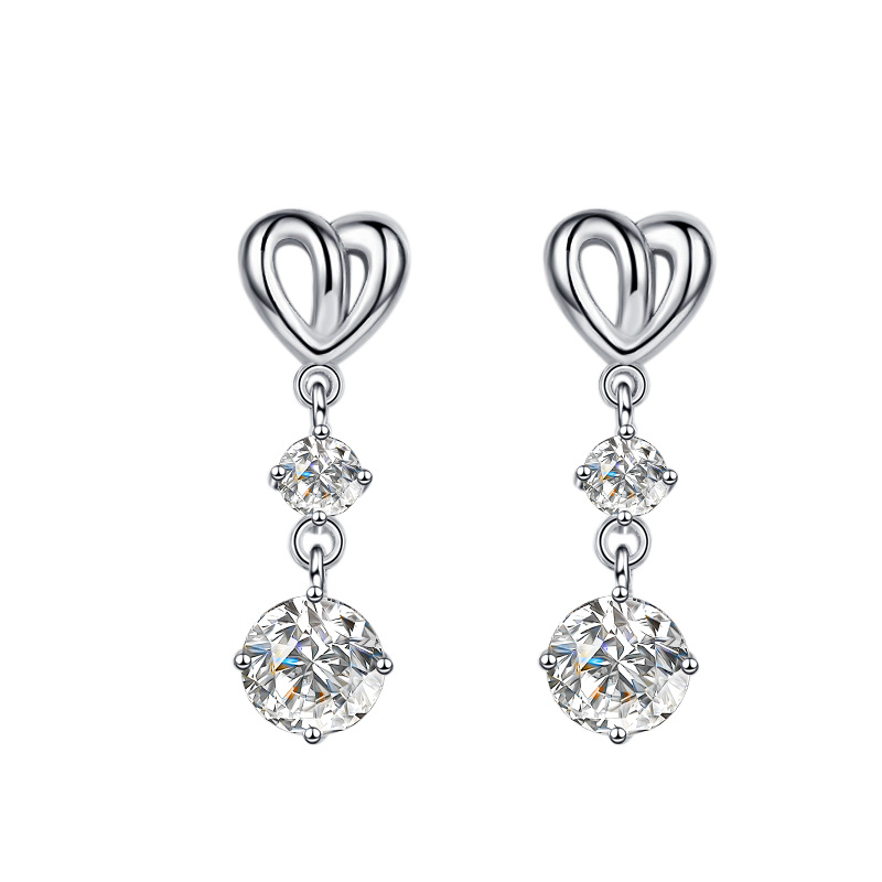 1 CT Halo Set Round Cut Heart Design Moissanite Sterling Silver Drop Earrings C2024060026