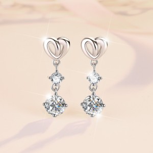 1 CT Halo Set Round Cut Heart Design Moissanite Sterling Silver Drop Earrings C2024060026