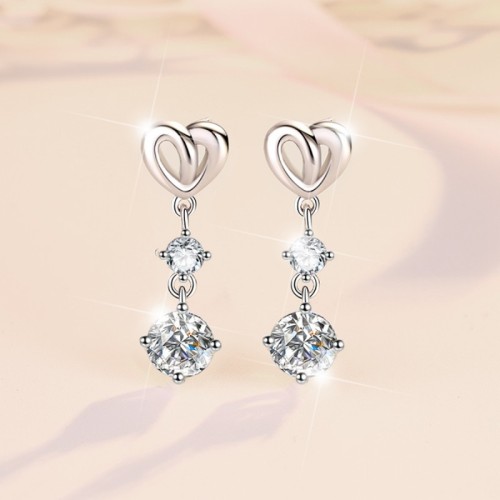 1 CT Halo Set Round Cut Heart Design Moissanite Sterling Silver Drop Earrings C2024060026 