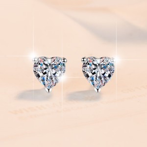 1CT Moissanite Classic Heart Cut Sterling Silver Stud Earrings C2024060027