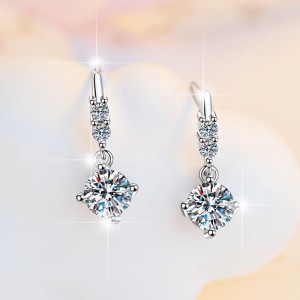 1 CT Classic Round Cut Moissanite Sterling Silver Drop Earrings C2024060028