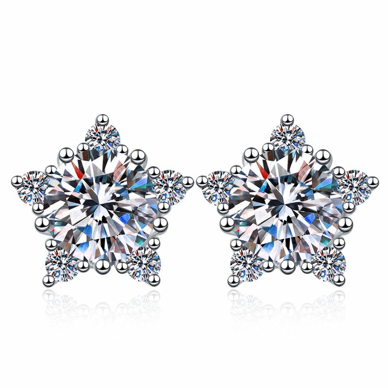 1CT Moissanite Star Design Round Cut Sterling Silver Stud Earrings C2024060031 