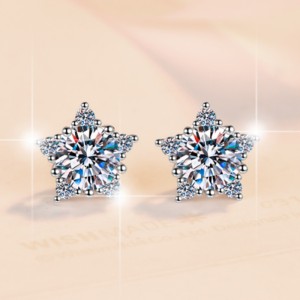 1CT Moissanite Star Design Round Cut Sterling Silver Stud Earrings C2024060031