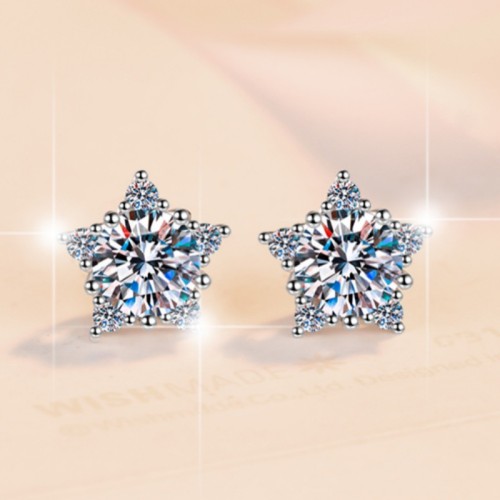 1CT Moissanite Star Design Round Cut Sterling Silver Stud Earrings C2024060031 