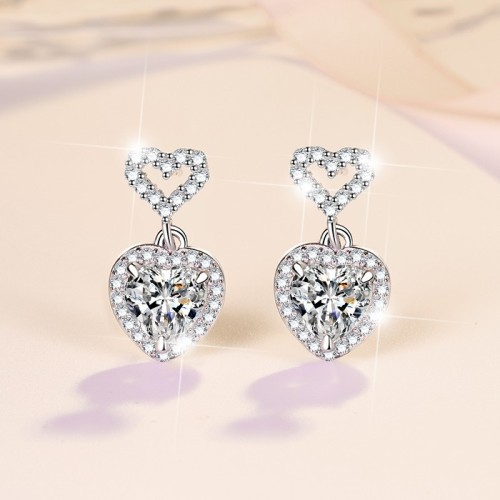 1 CT Heart Shape Heart Cut Moissanite Sterling Silver Drop Earrings C2024060033 