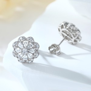 Flower with Marquise Cut Stones Sterling Silver Stud Earrings C2024060008