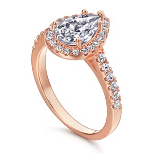 Rose Gold Tone Halo Set Briolette Cut 925 Sterling Silver Engagement Rings C2023020002