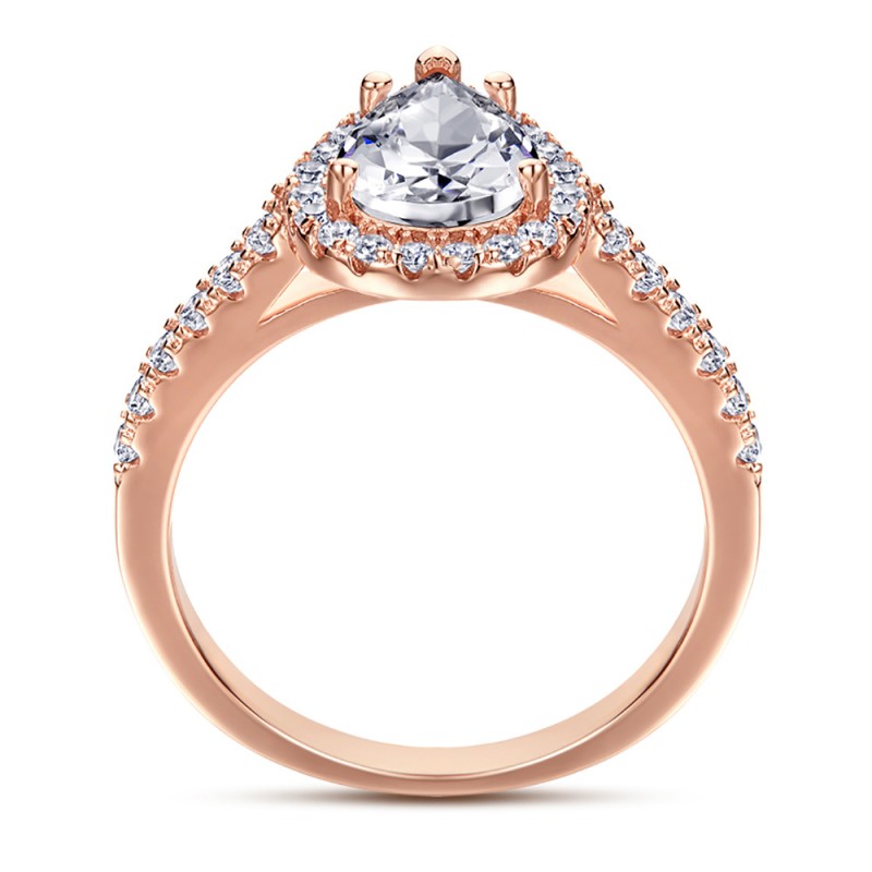 Rose Gold Tone Halo Set Briolette Cut 925 Sterling Silver Engagement Rings C2023020002 