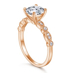 Rose Gold Tone Claw Set Round Cut  925 Sterling Silver Engagement Rings C2023020005