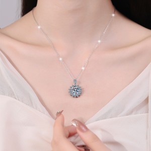 5 CT Sun Shape Round Cut Moissanite Sterling Silver Classic Necklace C2024080001