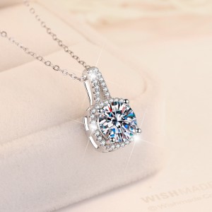 2 CT Halo Design Round Cut Moissanite Sterling Silver Classic Necklace C2024080003