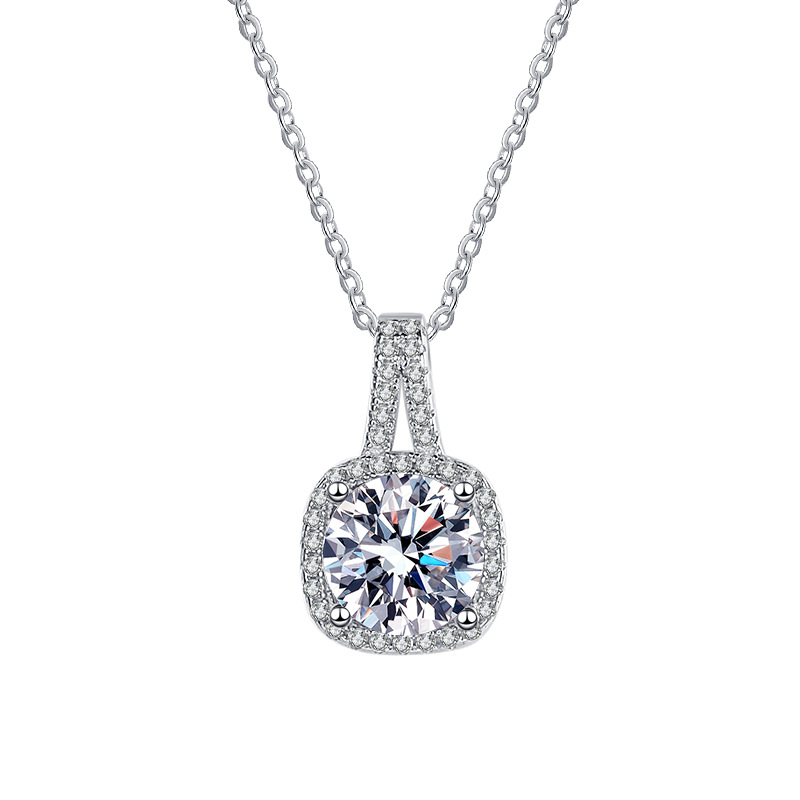 2 CT Halo Design Round Cut Moissanite Sterling Silver Classic Necklace C2024080003