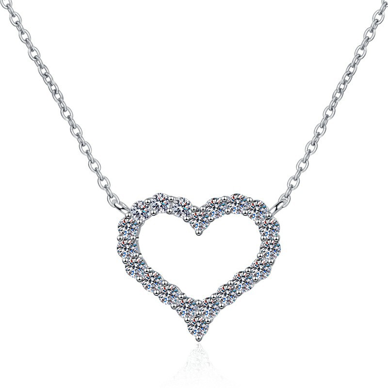 Heart Shape Halo Design Round Cut Moissanite Sterling Silver Classic Necklace C2024080004 