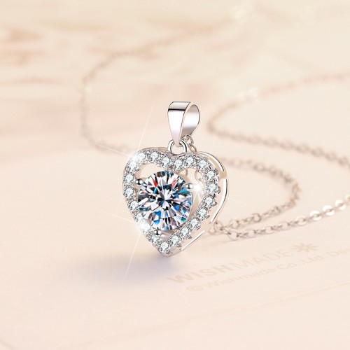 1.0 CT "In My Heart" Moissanite Sterling Silver Classic Necklace C2024080005 