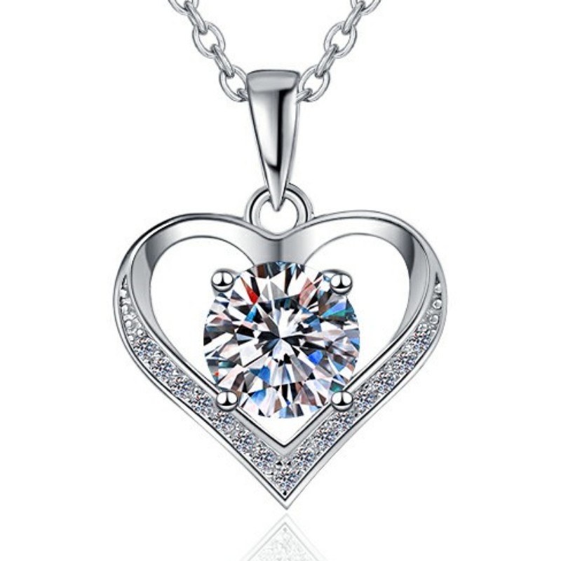 1.0 CT "To Your Heart" Moissanite Sterling Silver Classic Necklace C2024080006